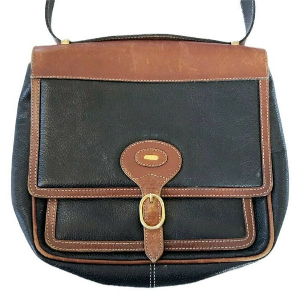 Bally Vintage Black and Brown Leather Crossbody Flap Front Bag - Picture 3 of 11